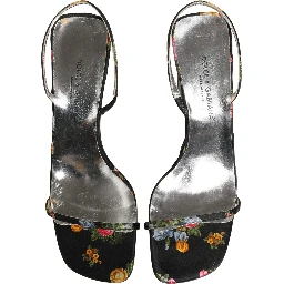 Black Silver Floral Block Heels Sandals Shoes