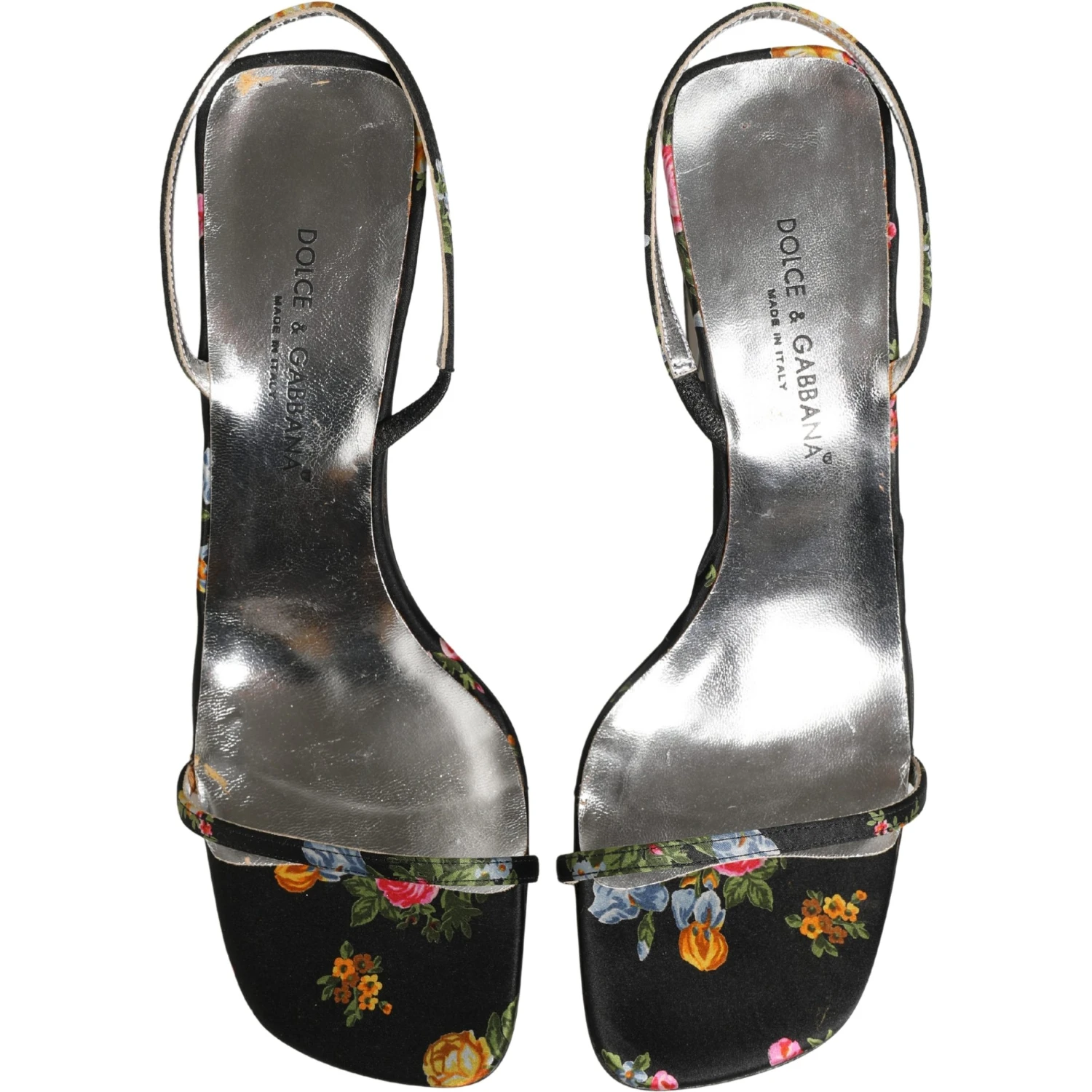 Black Silver Floral Block Heels Sandals Shoes