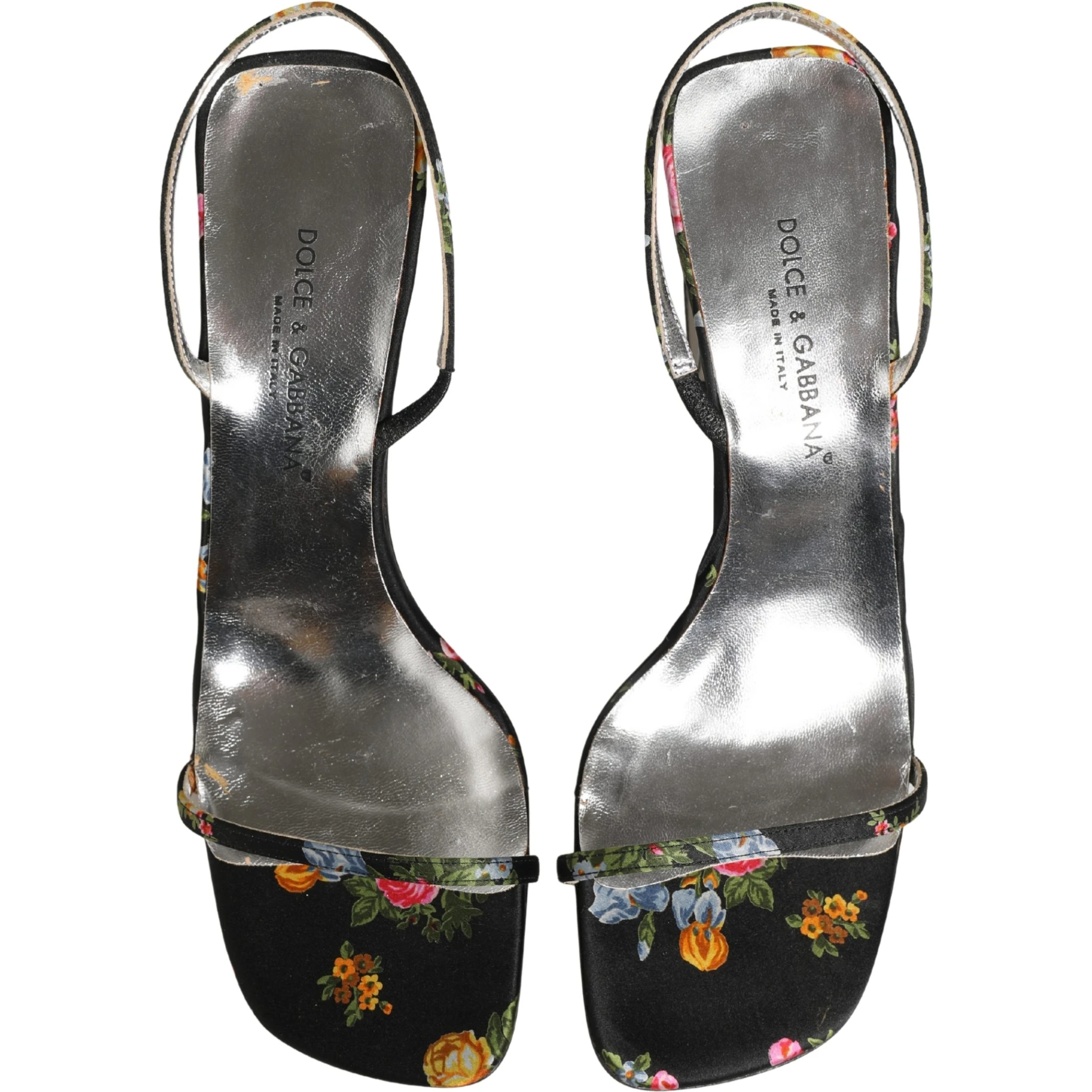 Black Silver Floral Block Heels Sandals Shoes