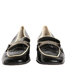 Black Patent Leather Logo Flats Loafers Shoes