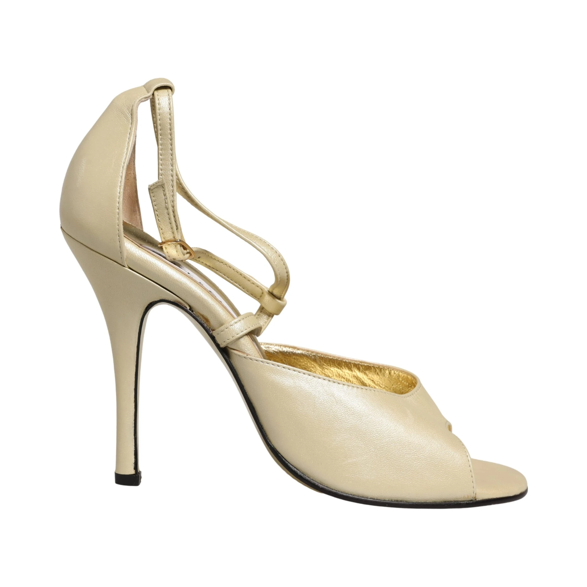 Beige Leather Stiletto Heels Sandals Shoes