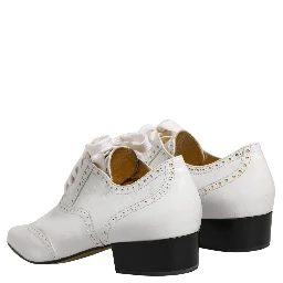White Leather Brogue Oxford Lace Up Shoes
