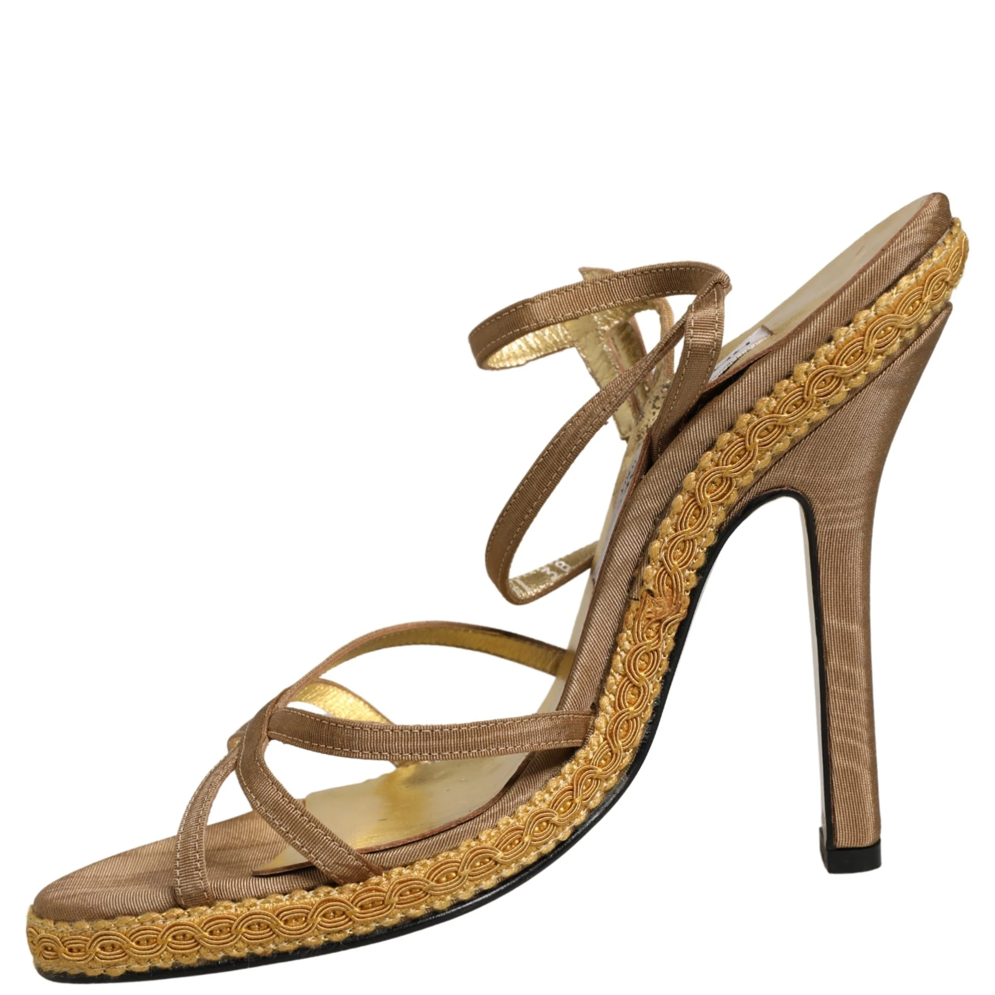 Brown Braided Ankle Strap Heels Sandals Shoes