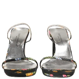 Black Silver Floral Block Heels Sandals Shoes