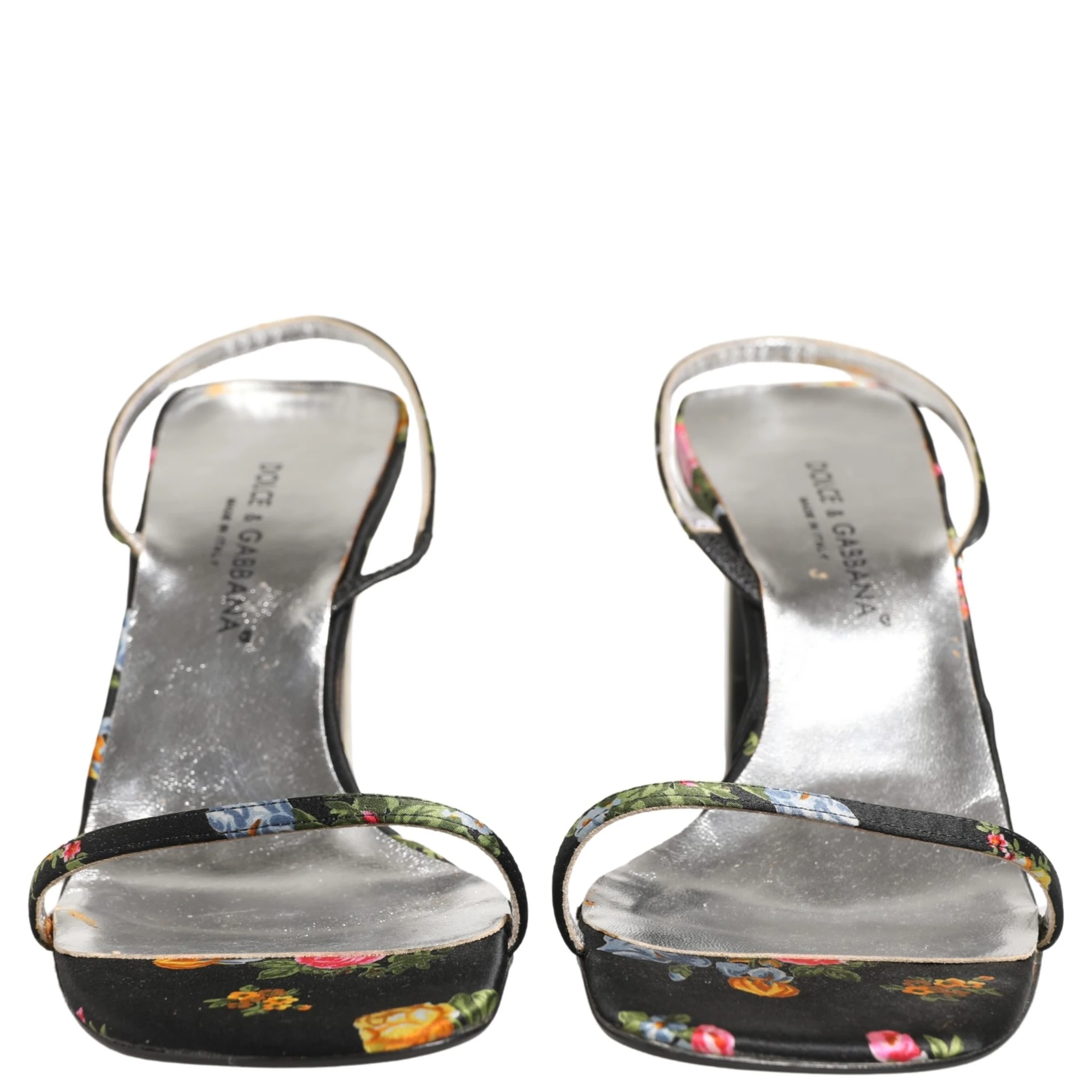 Black Silver Floral Block Heels Sandals Shoes