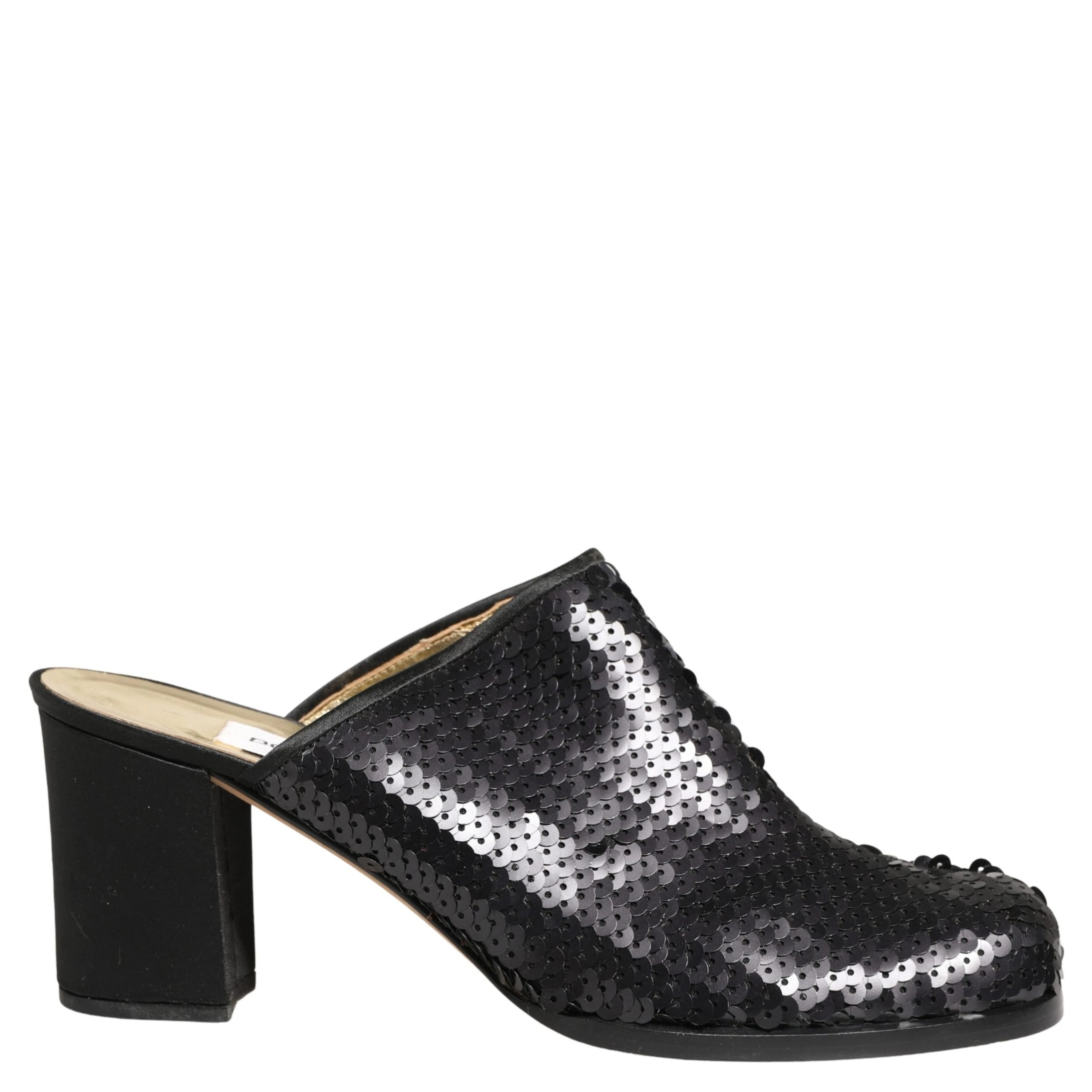 Black Sequined Mules Shoes