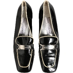 Black Patent Leather Logo Flats Loafers Shoes