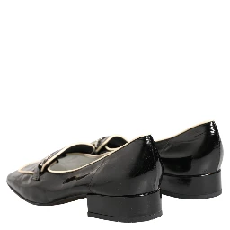 Black Patent Leather Logo Flats Loafers Shoes