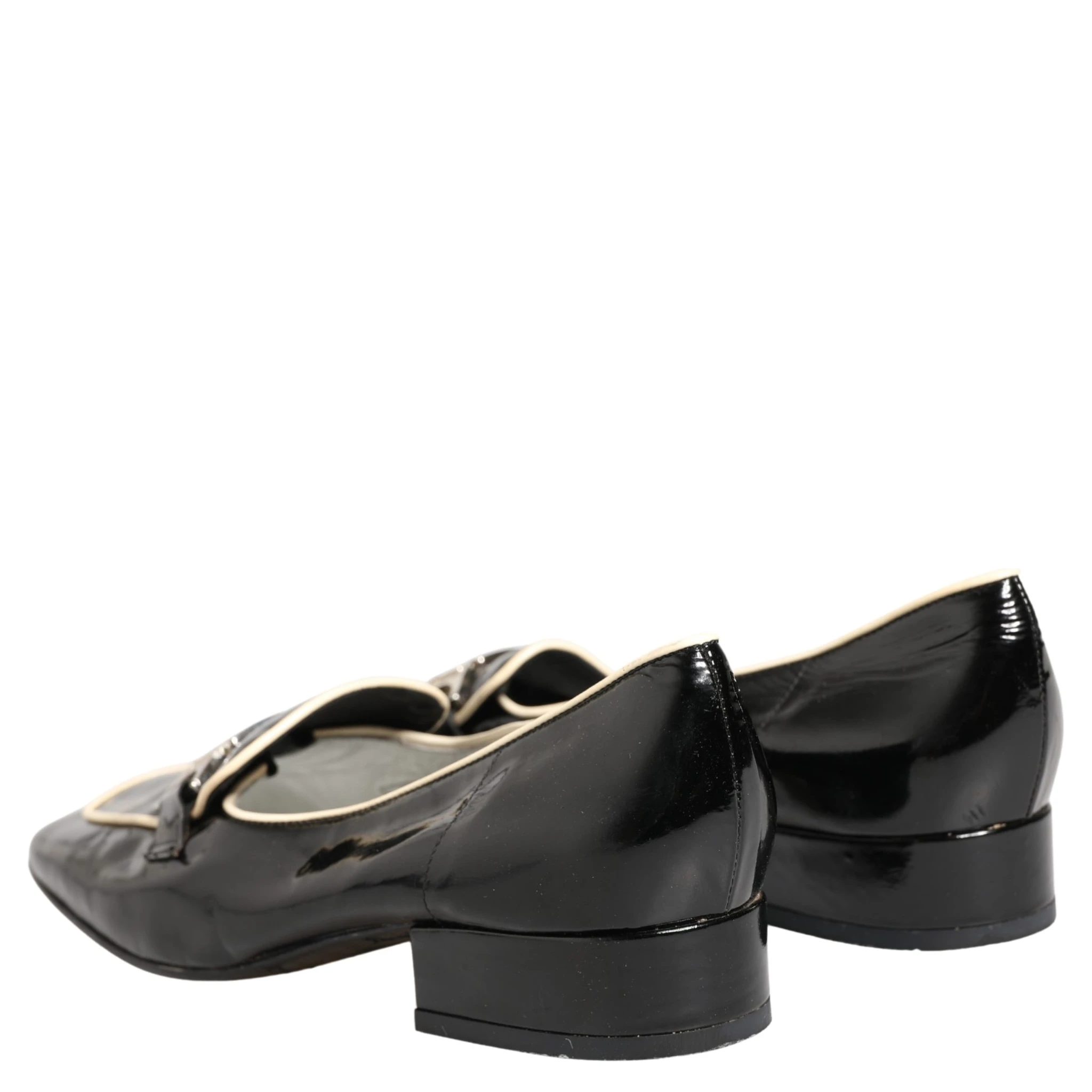 Black Patent Leather Logo Flats Loafers Shoes