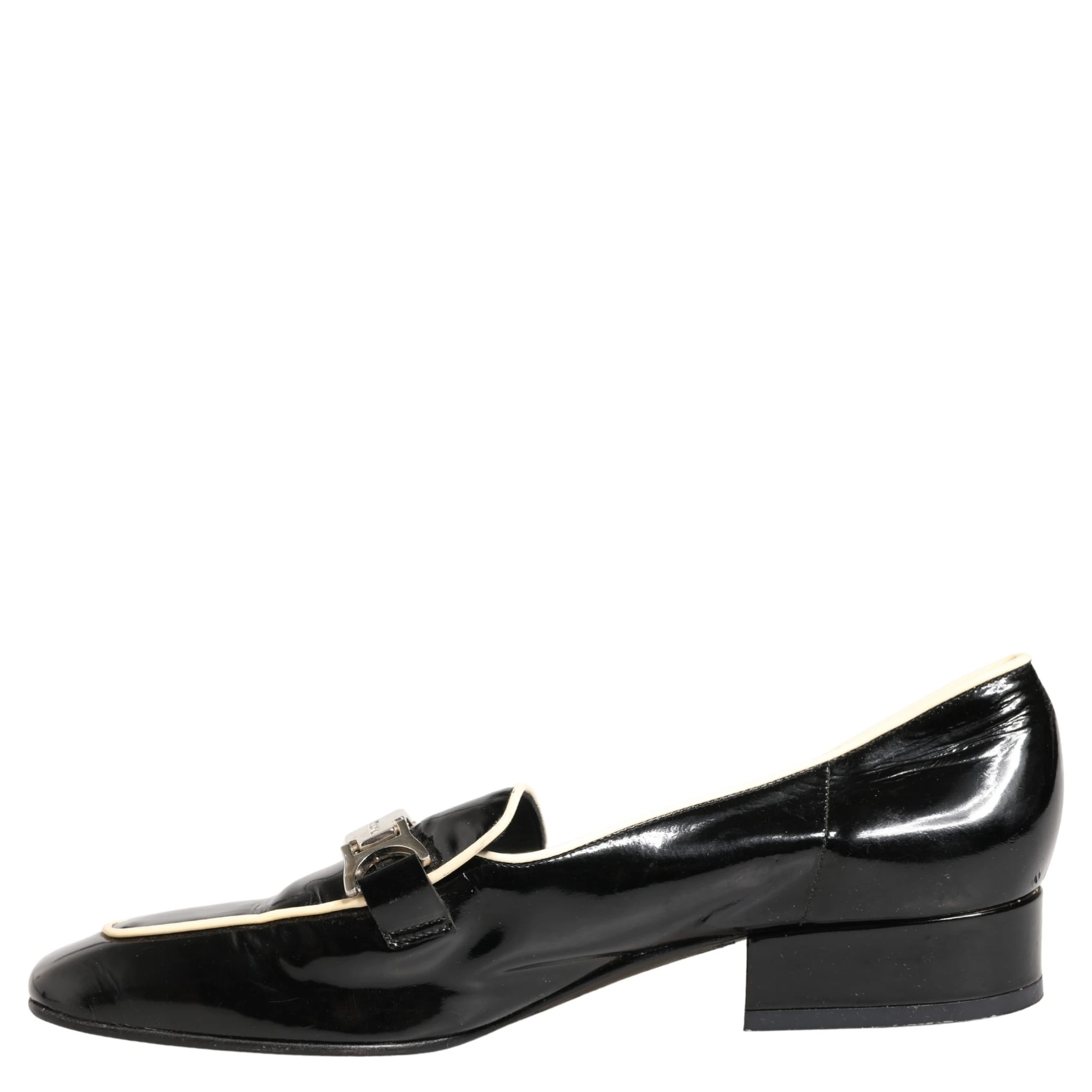 Black Patent Leather Logo Flats Loafers Shoes