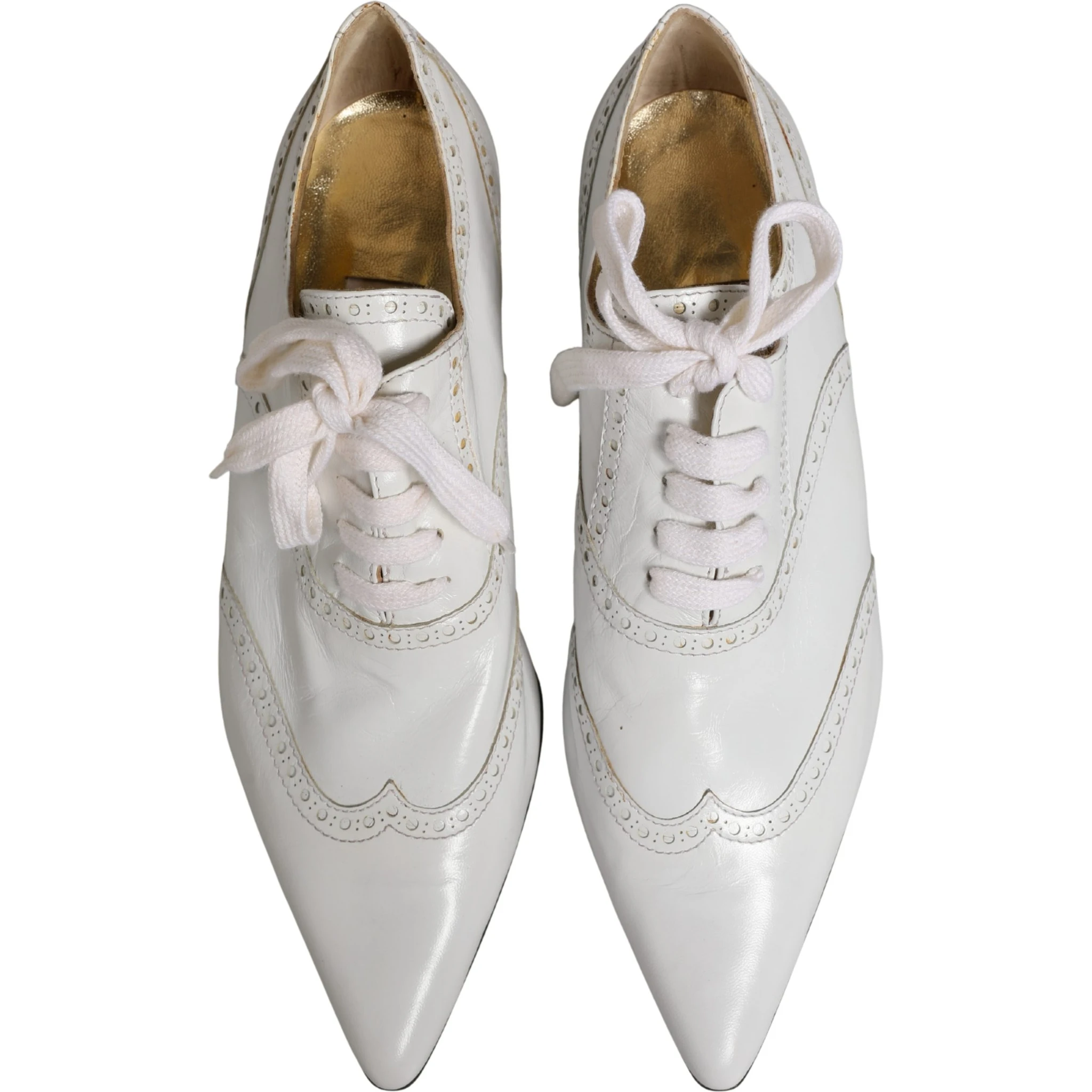 White Leather Brogue Oxford Lace Up Shoes