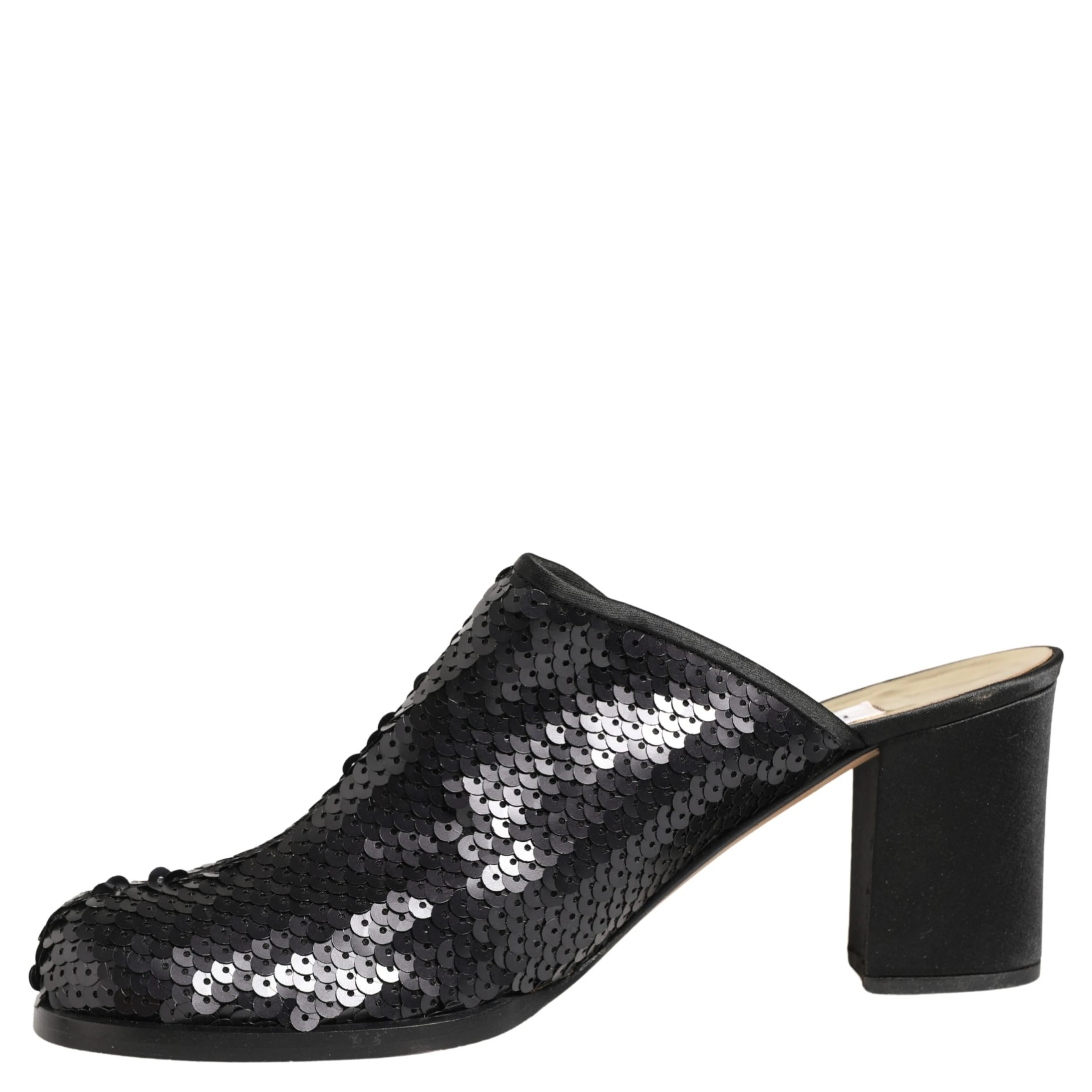 Black Sequined Mules Shoes