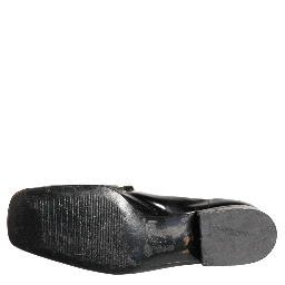 Black Patent Leather Logo Flats Loafers Shoes