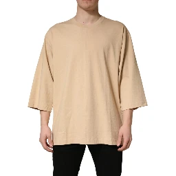 Beige Cotton Roundneck Oversized Fit T-shirt