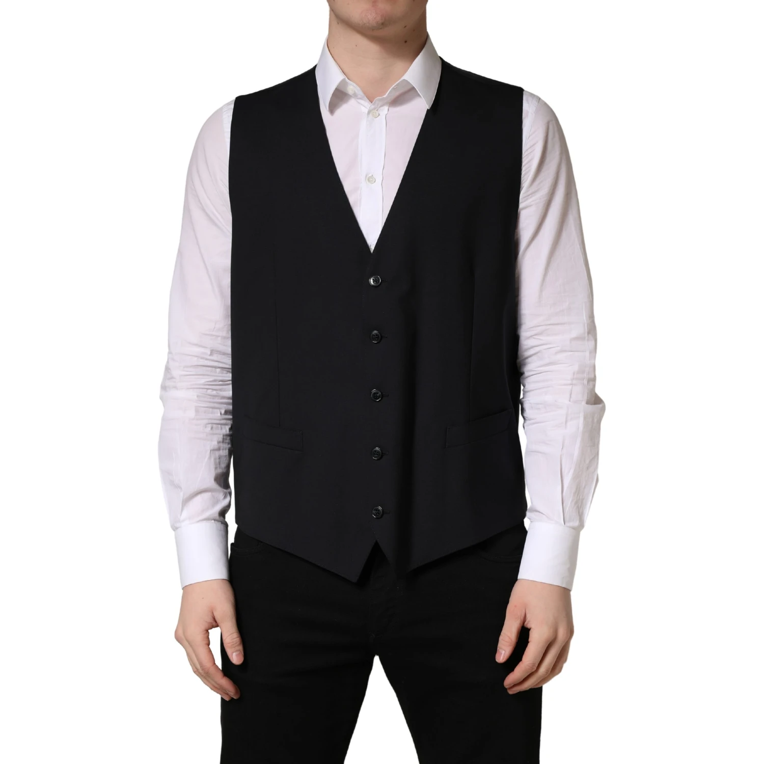 Black Wool Single Breasted Waistcoat Vest