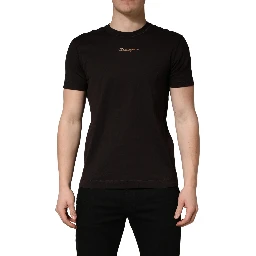 Brown Logo Embroidered Men Crew Neck T-shirt