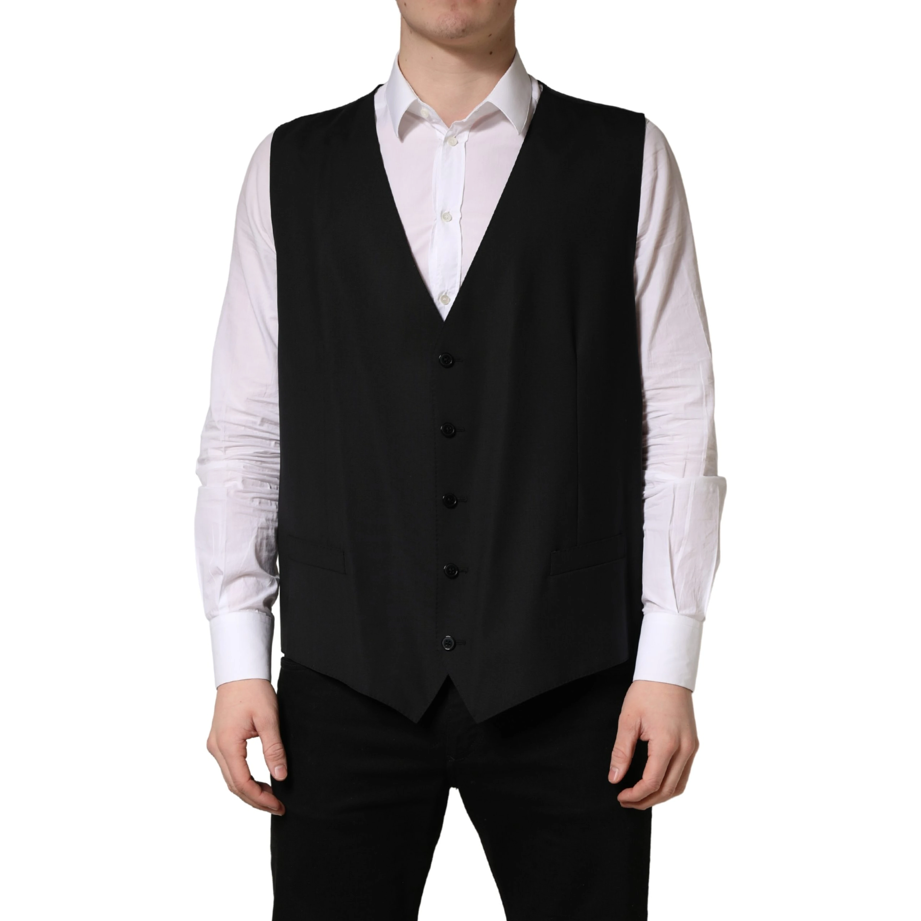 Black Wool Single Breasted Waistcoat Vest