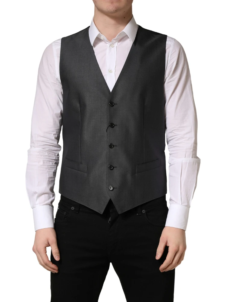 Dark Gray Single Breasted Men Waistcoat Vest