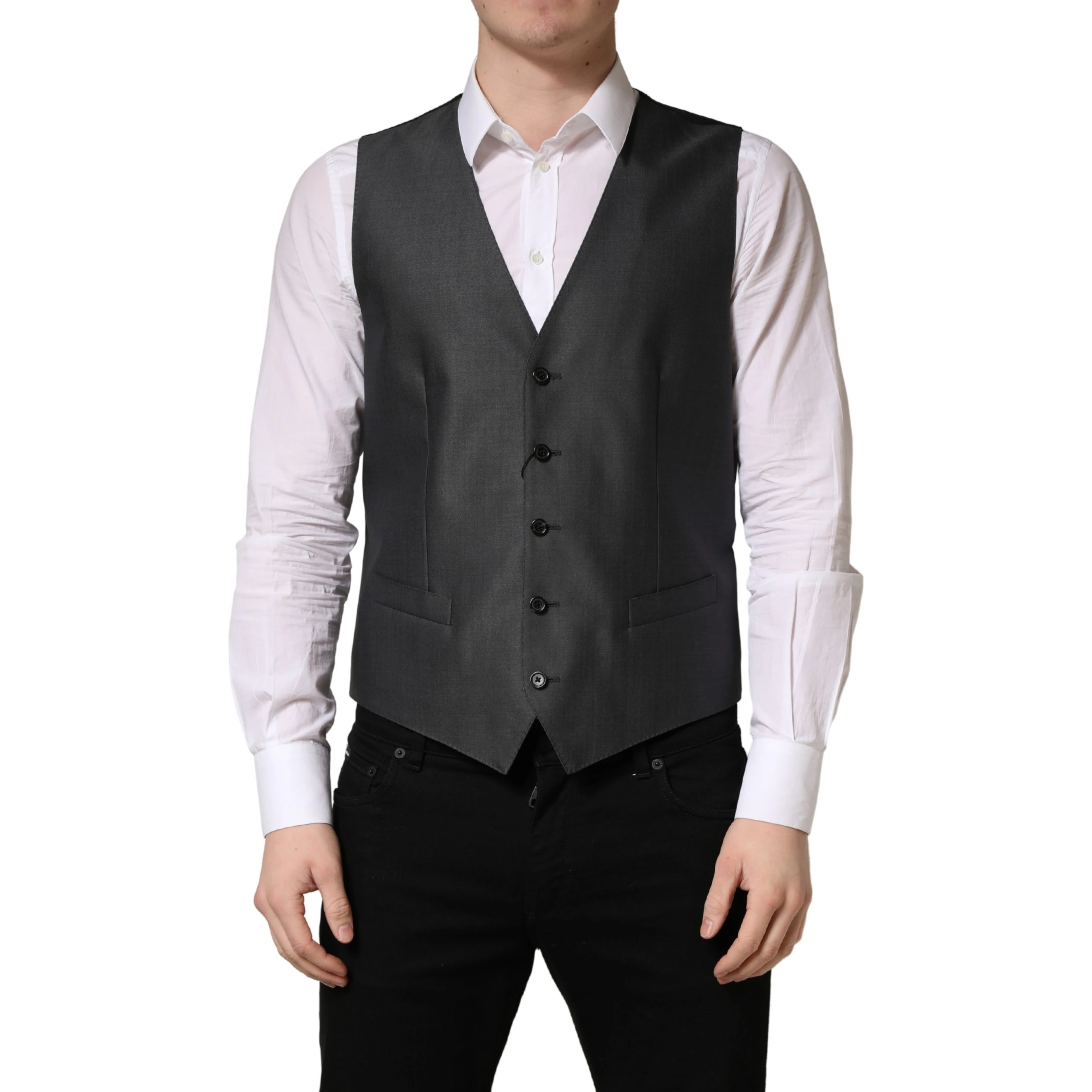 Dark Gray Single Breasted Men Waistcoat Vest