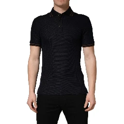 Dark Blue Silk Short Sleeve Men Polo T-shirt