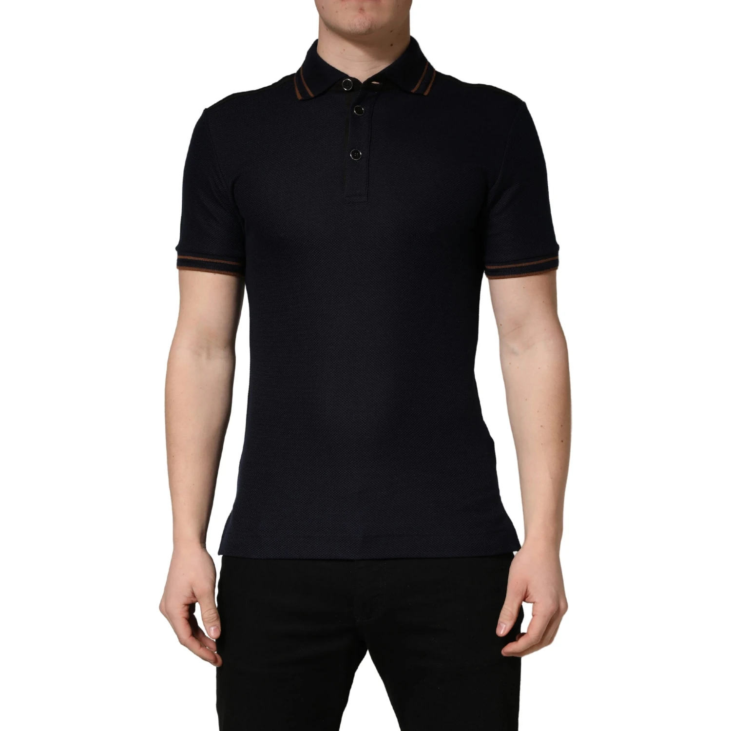 Dark Blue Silk Short Sleeve Men Polo T-shirt