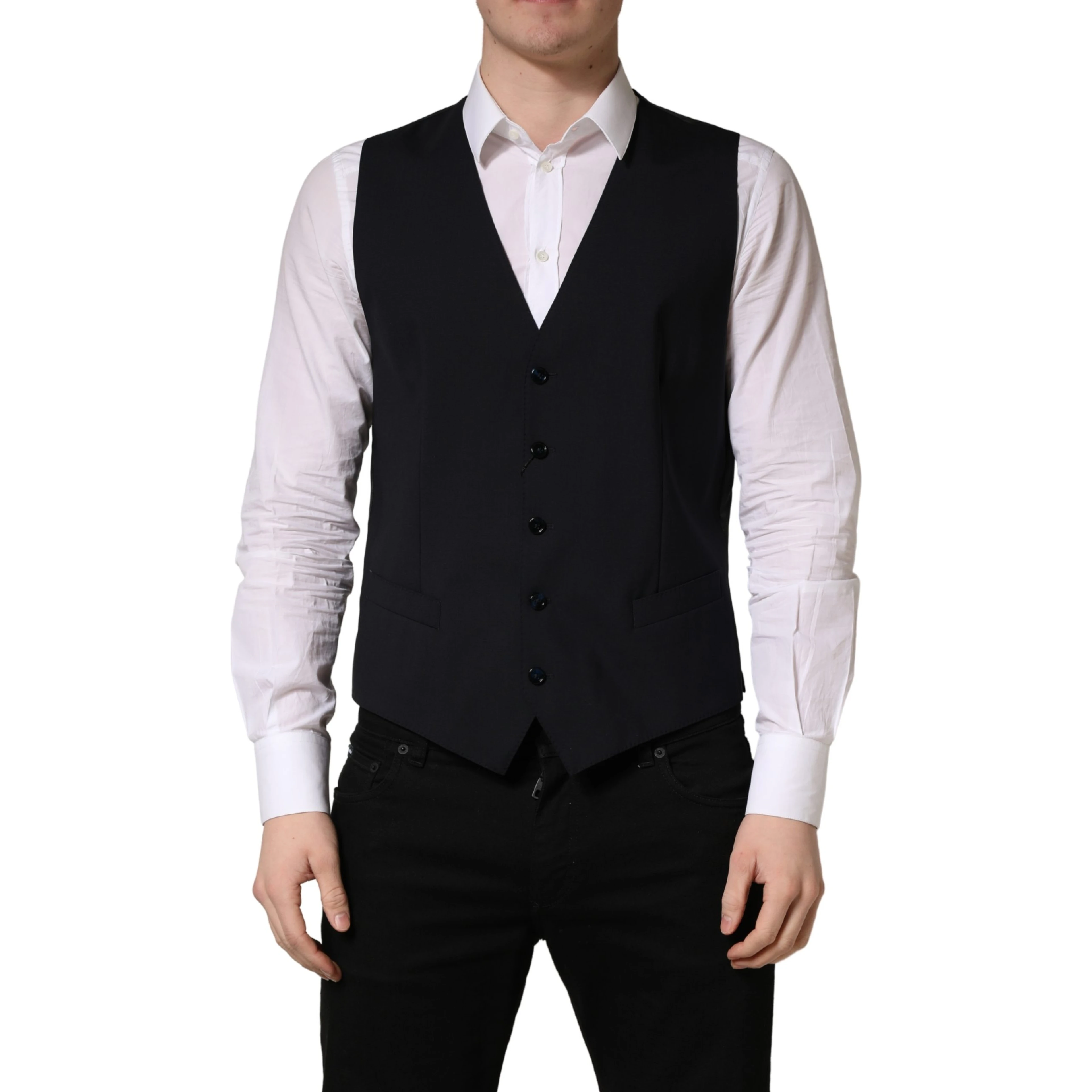 Black Wool Single Breasted Waistcoat Vest
