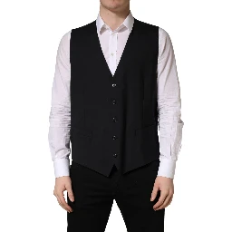 Black Wool Single Breasted Waistcoat Vest