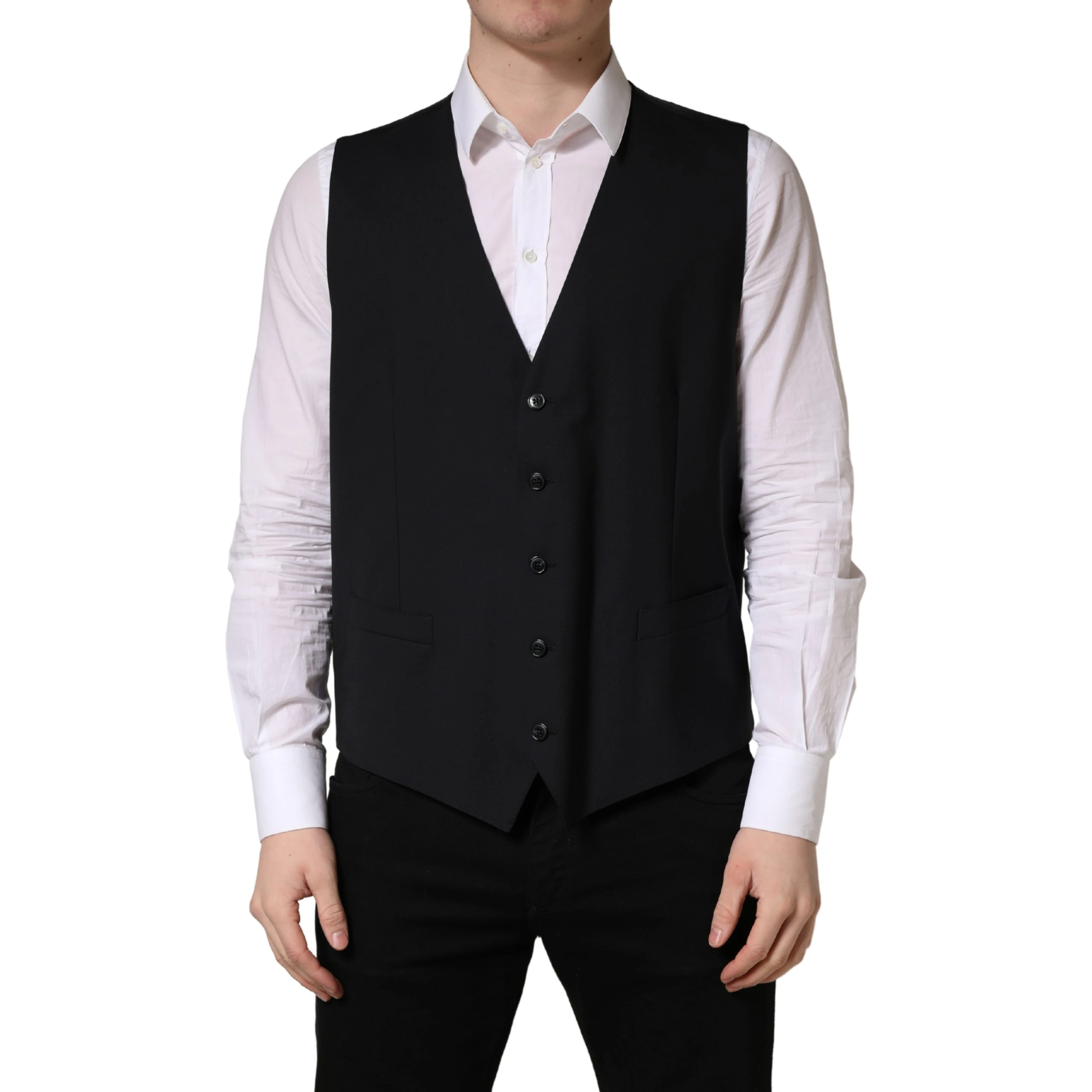 Black Wool Single Breasted Waistcoat Vest