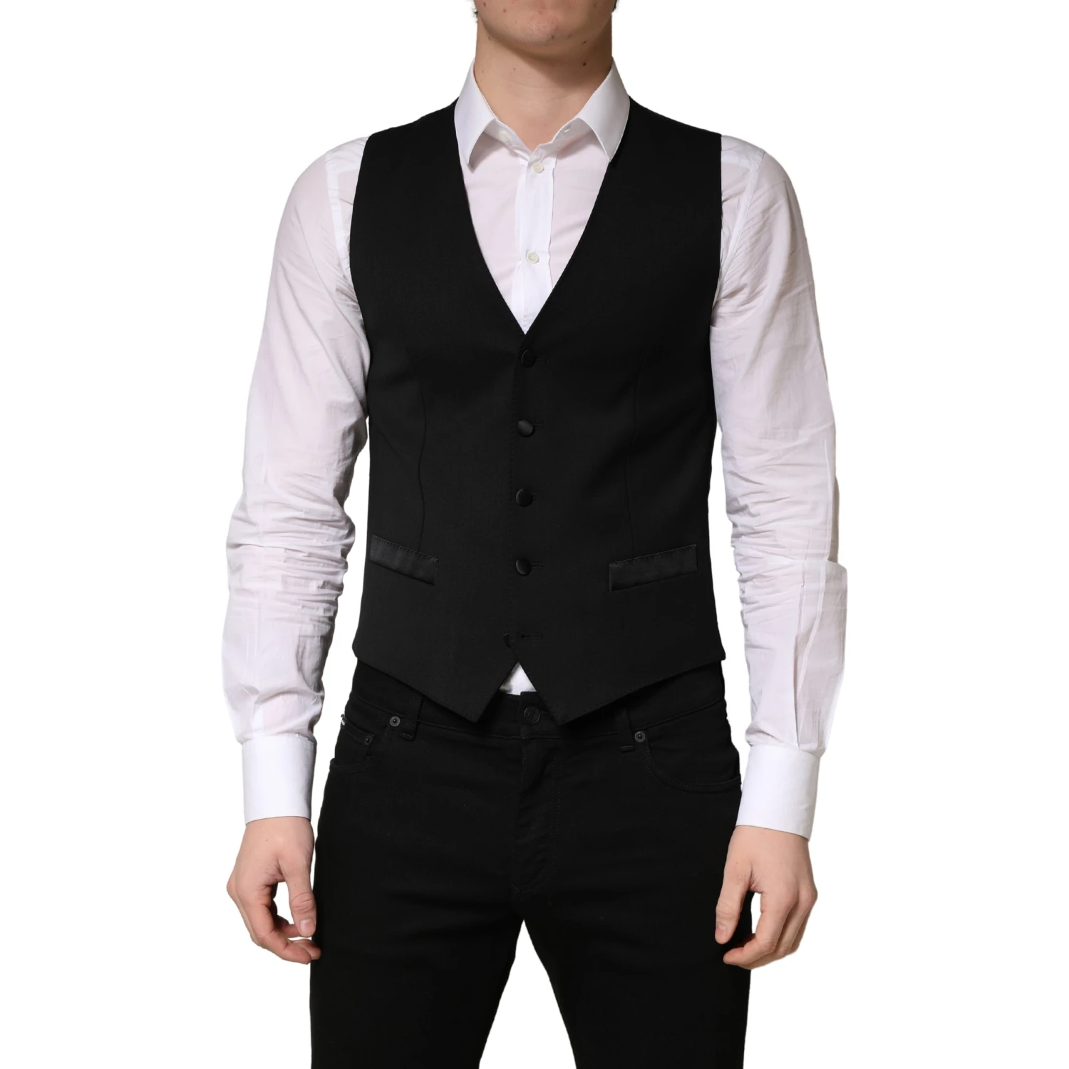 Black Wool Single Breasted Men Waistcoat Vest