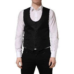 Black Stripe Single Breasted Waistcoat Vest