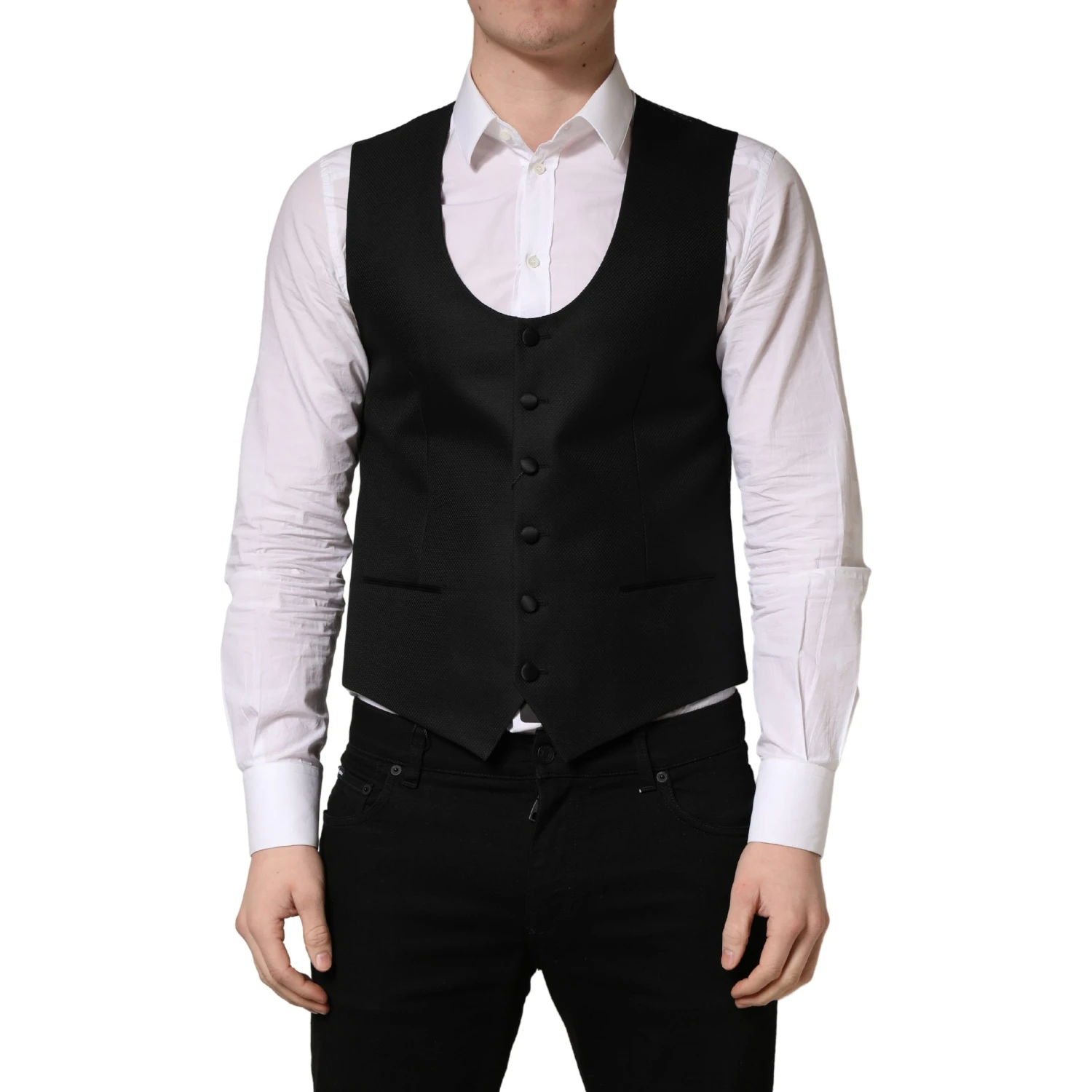 Black Stripe Single Breasted Waistcoat Vest