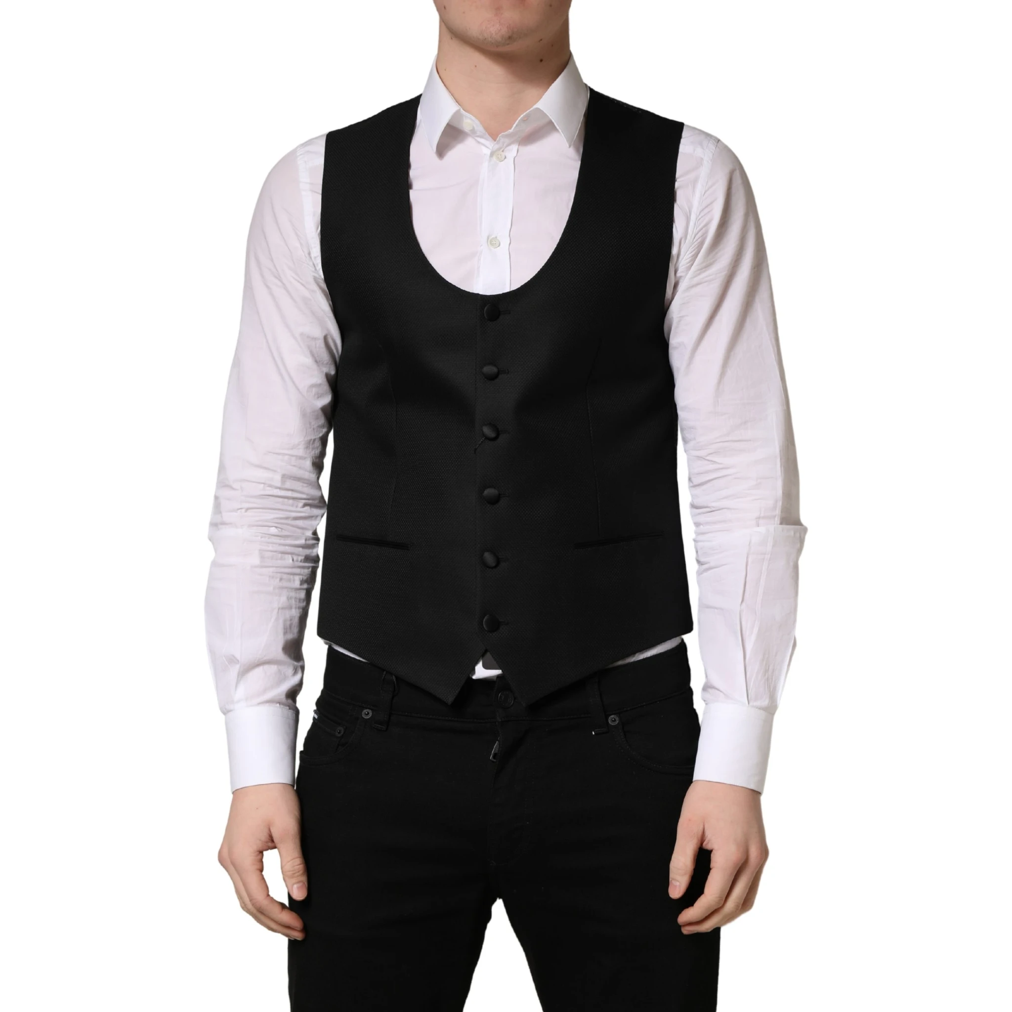 Black Stripe Single Breasted Waistcoat Vest