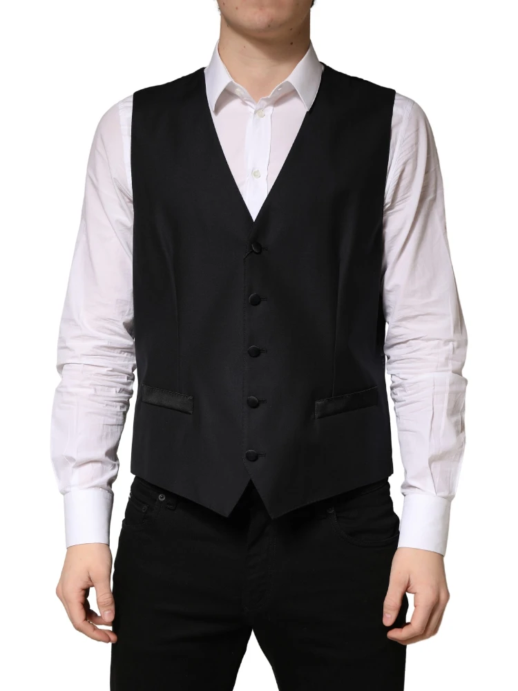 Black Wool Single Breasted Men Waistcoat Vest