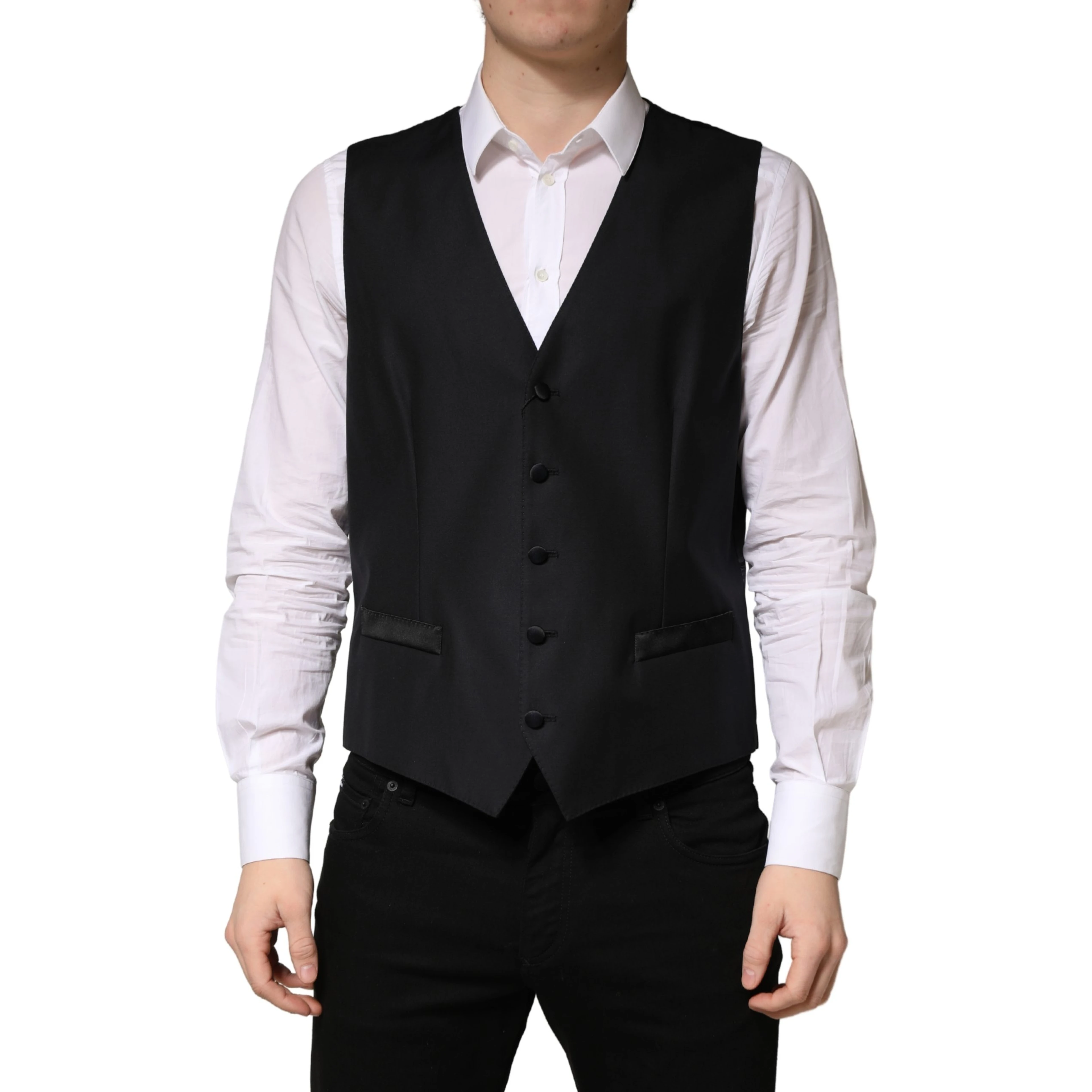 Black Wool Single Breasted Men Waistcoat Vest