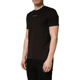 Brown Logo Embroidered Men Crew Neck T-shirt