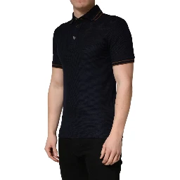 Dark Blue Silk Short Sleeve Men Polo T-shirt