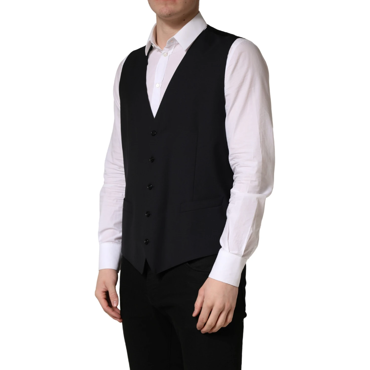 Black Wool Single Breasted Waistcoat Vest