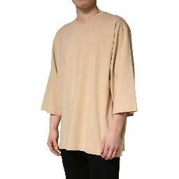 Beige Cotton Roundneck Oversized Fit T-shirt