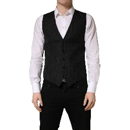 Black Stripe Single Breasted Waistcoat Vest
