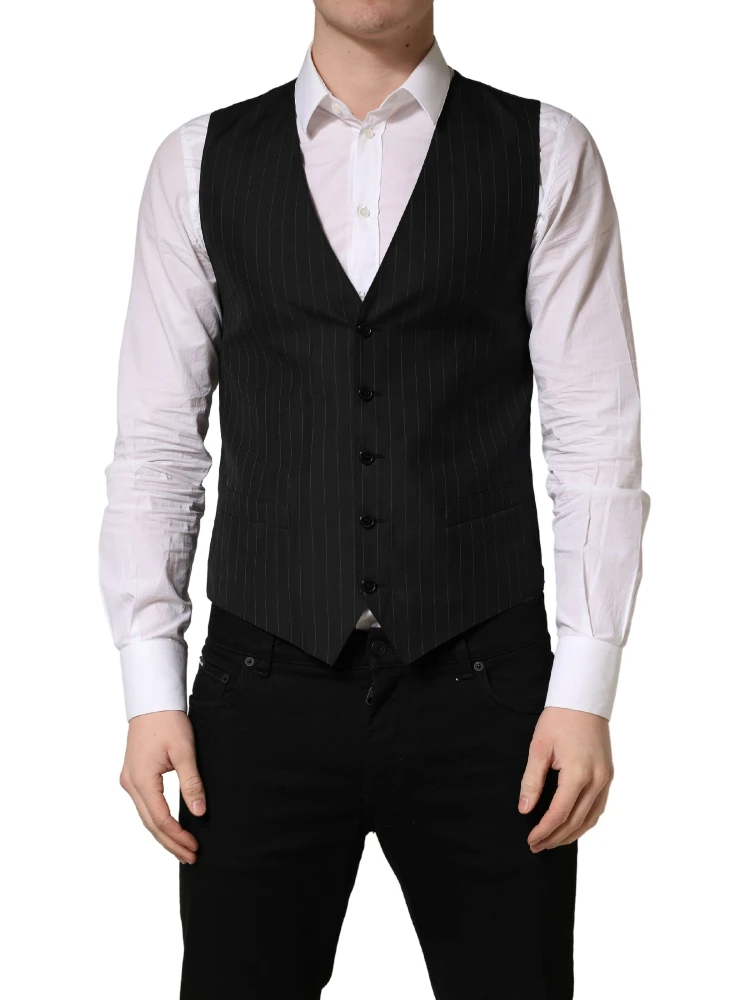 Black Stripe Single Breasted Waistcoat Vest alternative