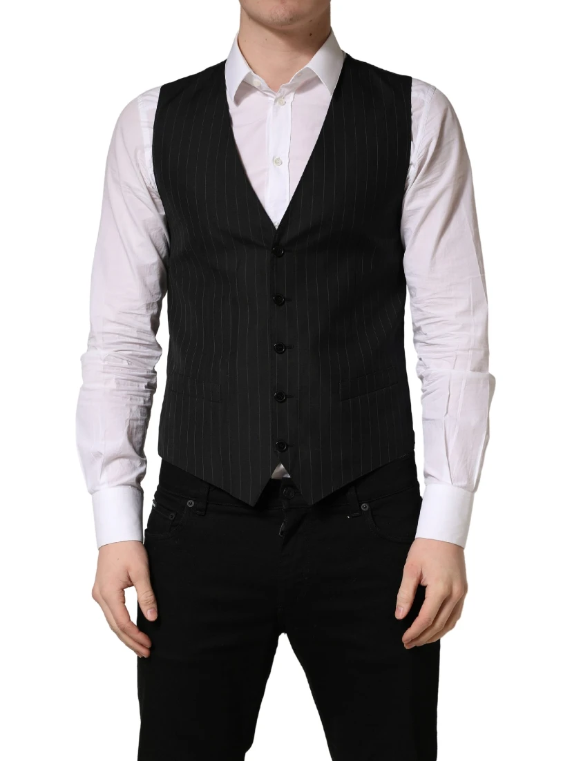 Black Stripe Single Breasted Waistcoat Vest