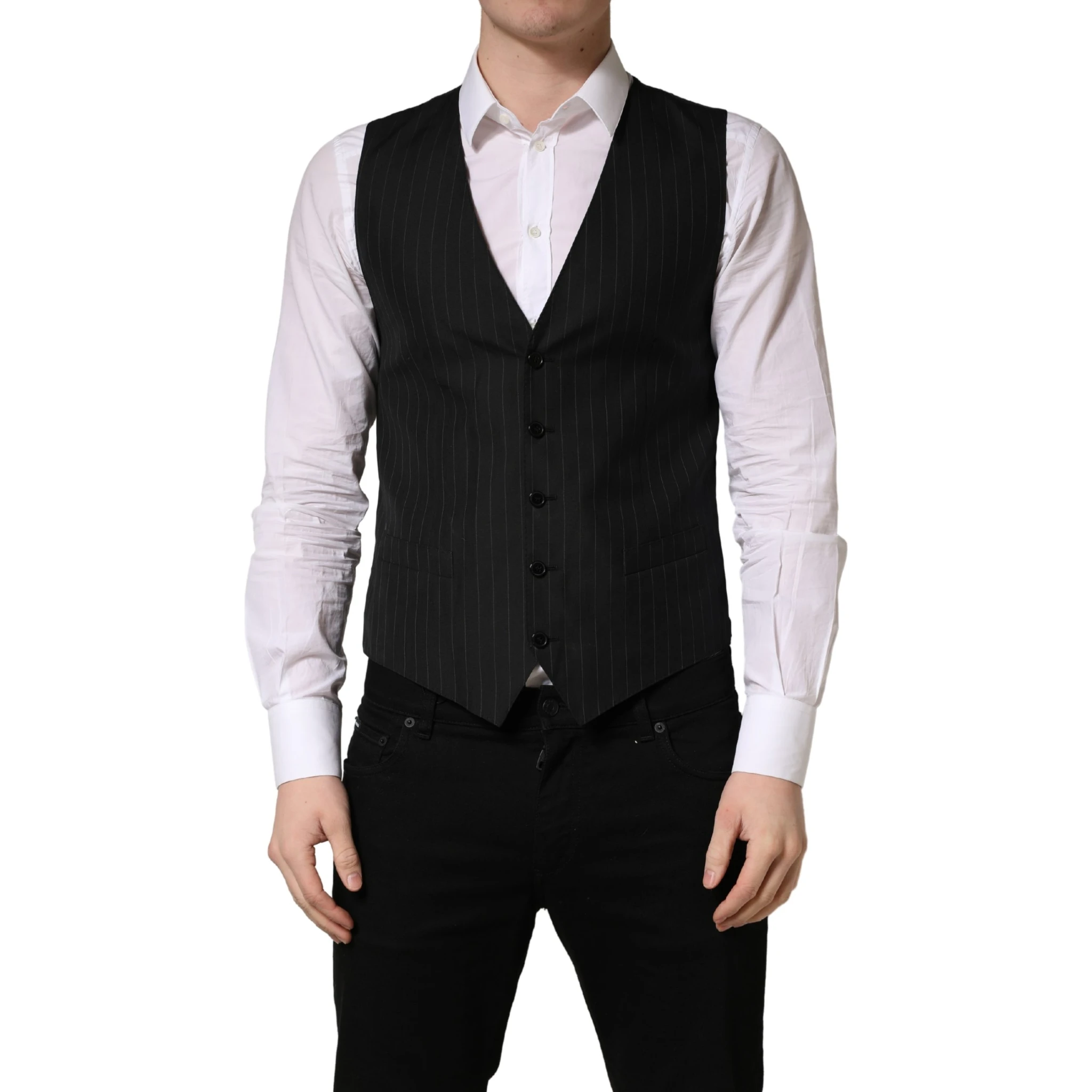 Black Stripe Single Breasted Waistcoat Vest