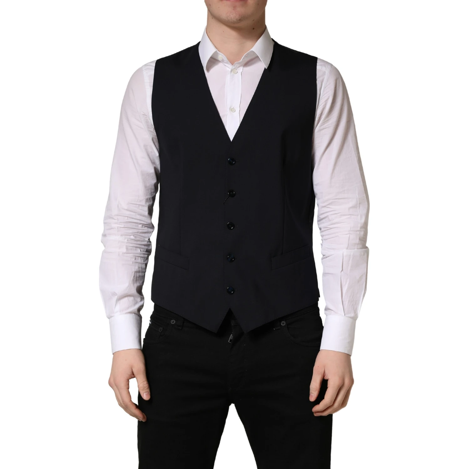 Black Wool Single Breasted Waistcoat Vest