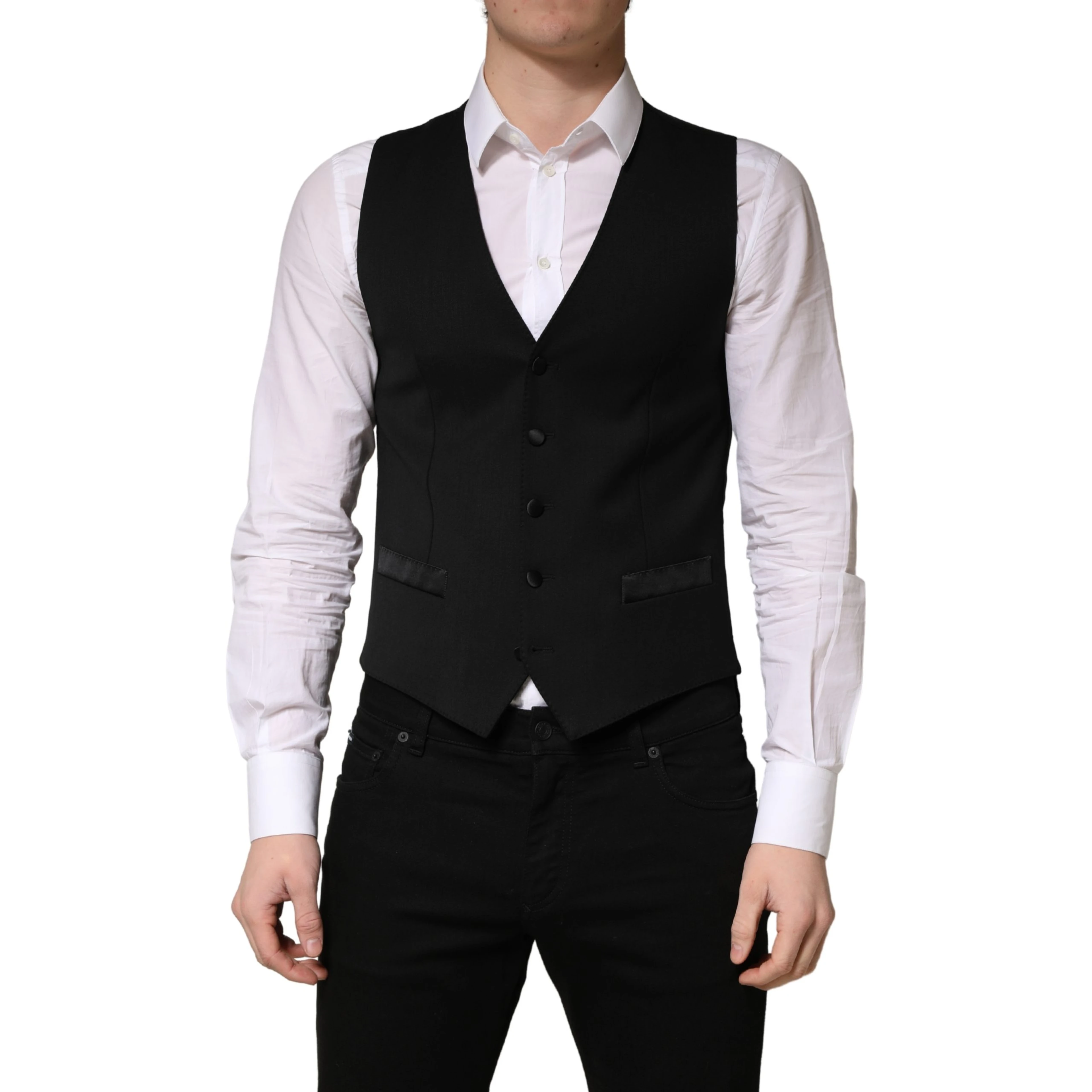 Black Wool Single Breasted Men Waistcoat Vest