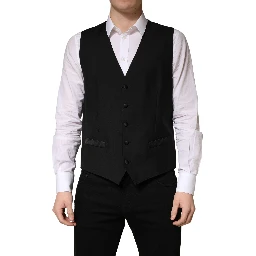 Black Wool Single Breasted Men Waistcoat Vest