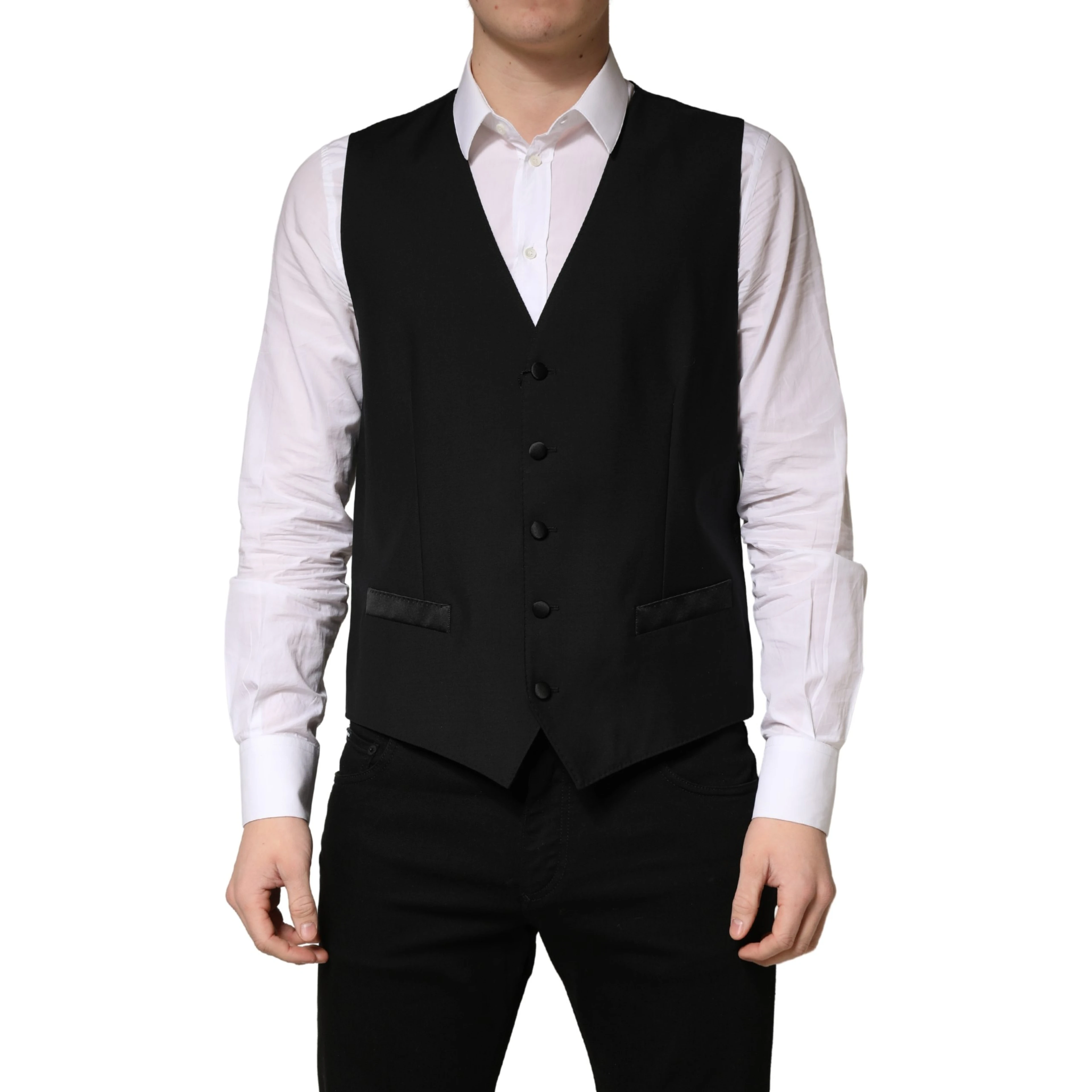 Black Wool Single Breasted Men Waistcoat Vest