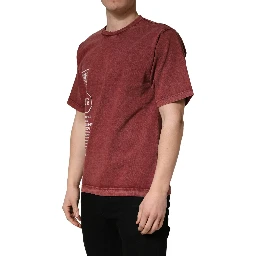 Maroon Print Round Neck Short Sleeve T-shirt