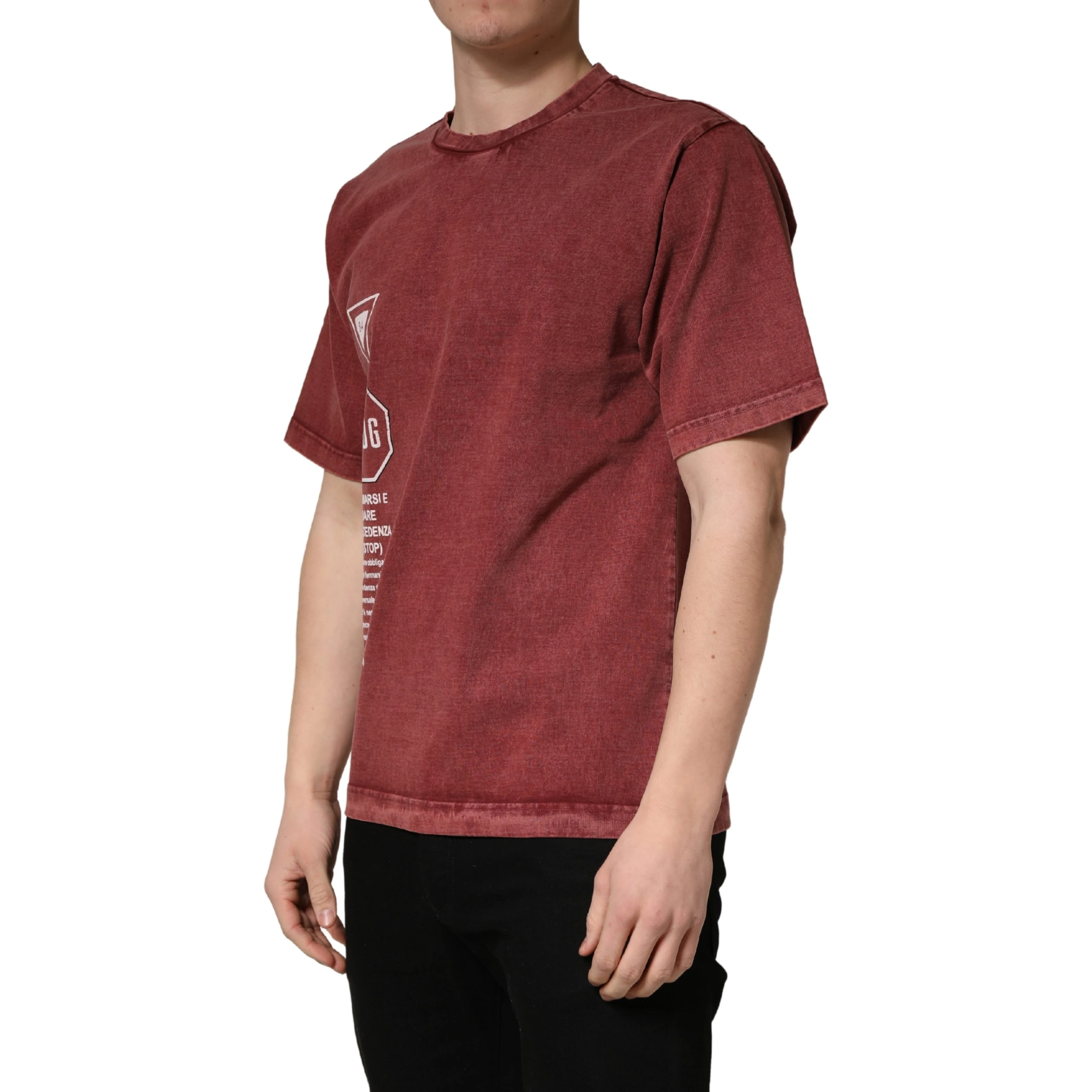 Maroon Print Round Neck Short Sleeve T-shirt