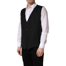 Black Wool Single Breasted Waistcoat Vest