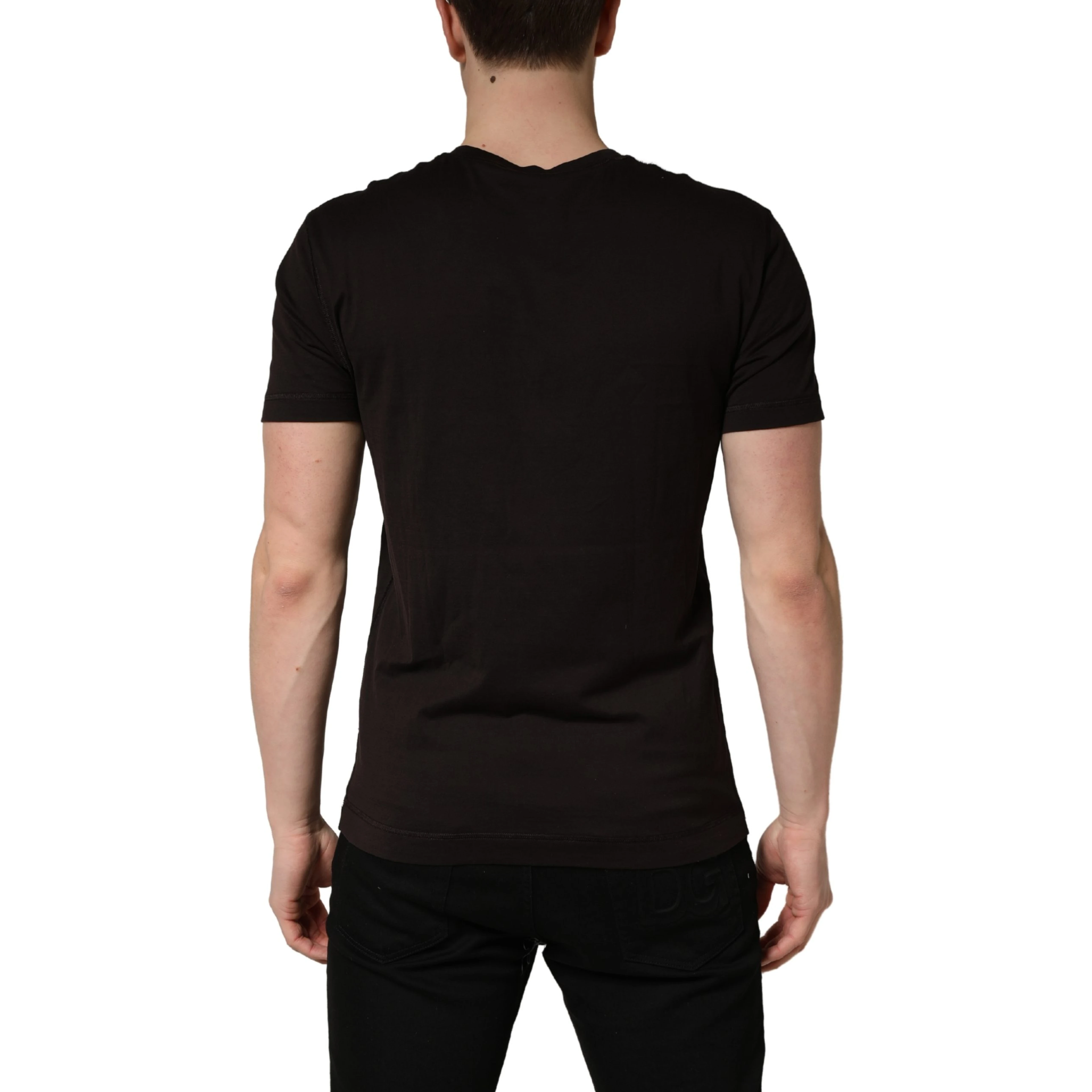 Brown Logo Embroidered Men Crew Neck T-shirt